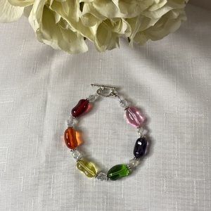 Handcrafted Rainbow Jellybean Bracelet w/crystals